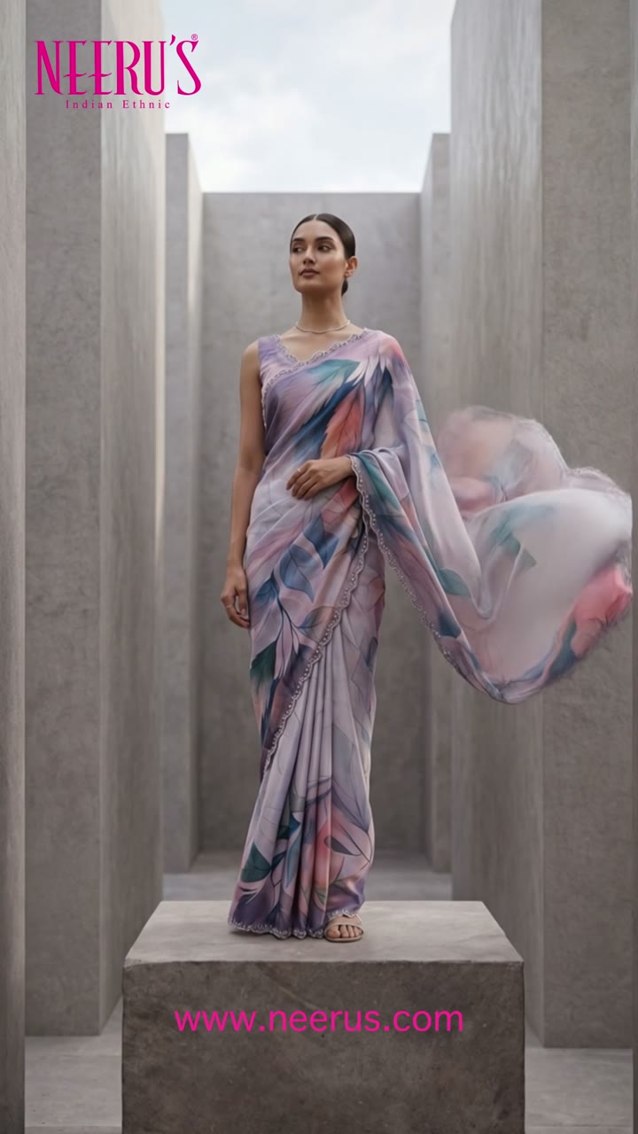 BLUSH DRAPES-Purple Satin Saree
