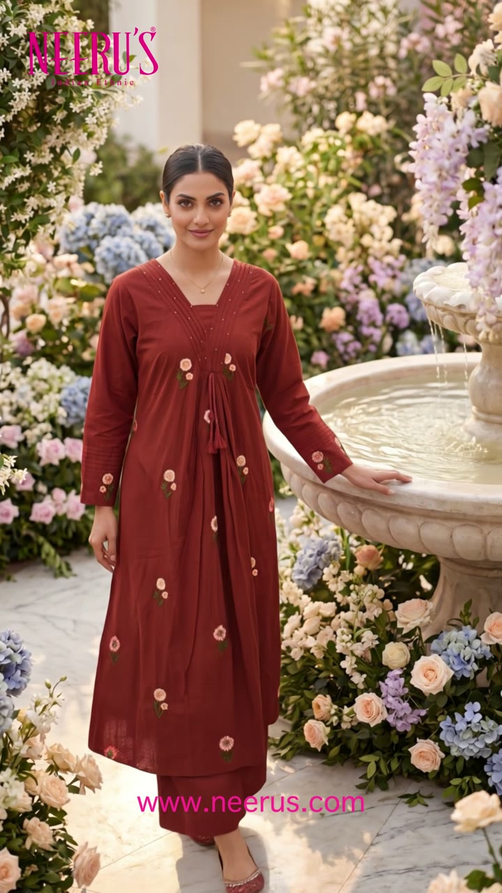SUMMER CRUSH-BC028- Maroon Cotton Floral Printed Two Piece Set